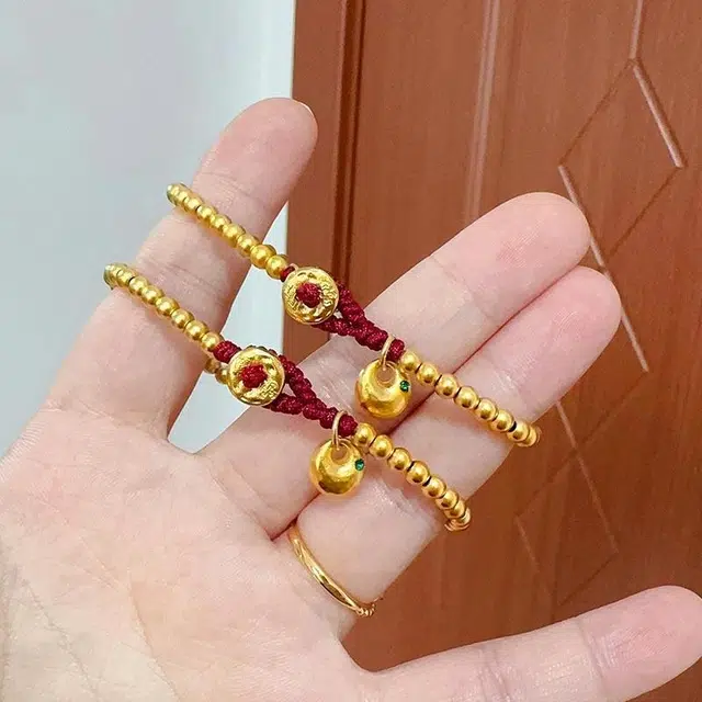 克拉日记 极简金豆豆小胖福红绳女高级感手饰素链个性气质手饰高级感【全科好运】礼盒装 合金 手链 女款