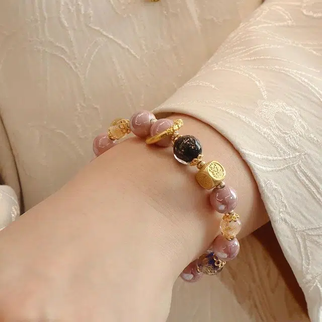 克拉日记 香灰瓷象牙果玻璃双层叠戴九尾狐好运 琉璃 玉石手串 女款