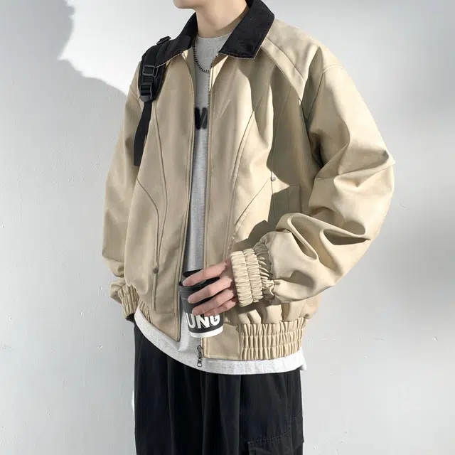 美式复古高街潮牌拼接多条纹铆钉高级感设计时尚百搭潮流宽松翻领撞色长袖拉链夹克外套 男女同款