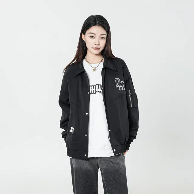 敦煌博物馆 美式机能风简约字母万针刺绣复古百搭大码宽松休闲翻领长袖夹克外套 男女同款
