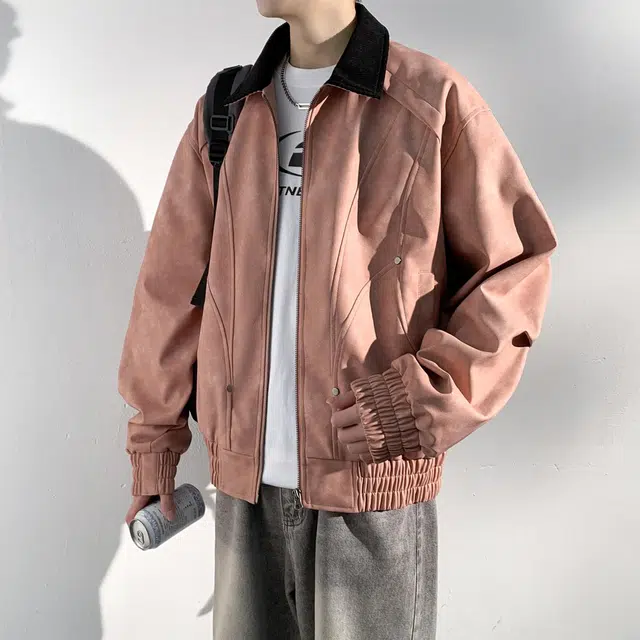 美式复古高街潮牌拼接多条纹铆钉高级感设计时尚百搭潮流宽松翻领撞色长袖拉链夹克外套 男女同款