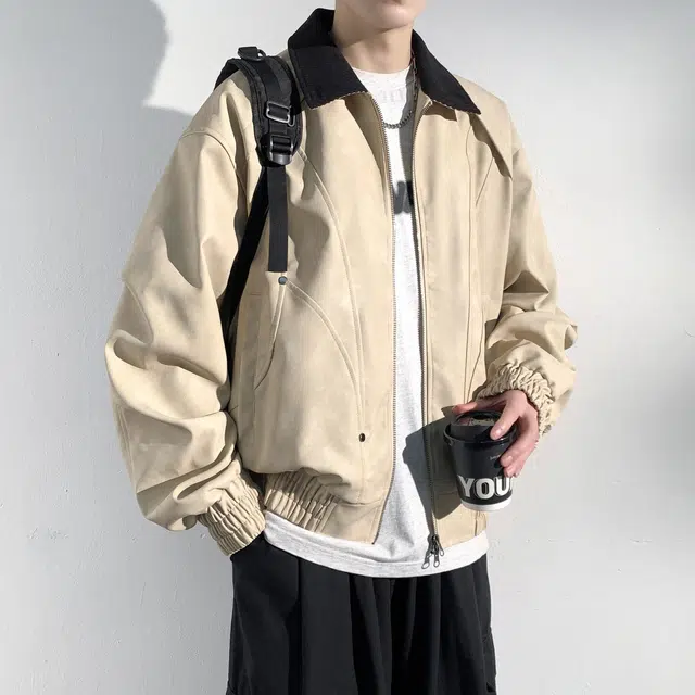 美式复古高街潮牌拼接多条纹铆钉高级感设计时尚百搭潮流宽松翻领撞色长袖拉链夹克外套 男女同款