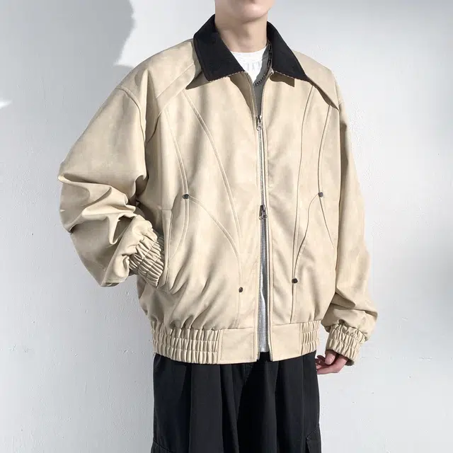 美式复古高街潮牌拼接多条纹铆钉高级感设计时尚百搭潮流宽松翻领撞色长袖拉链夹克外套 男女同款