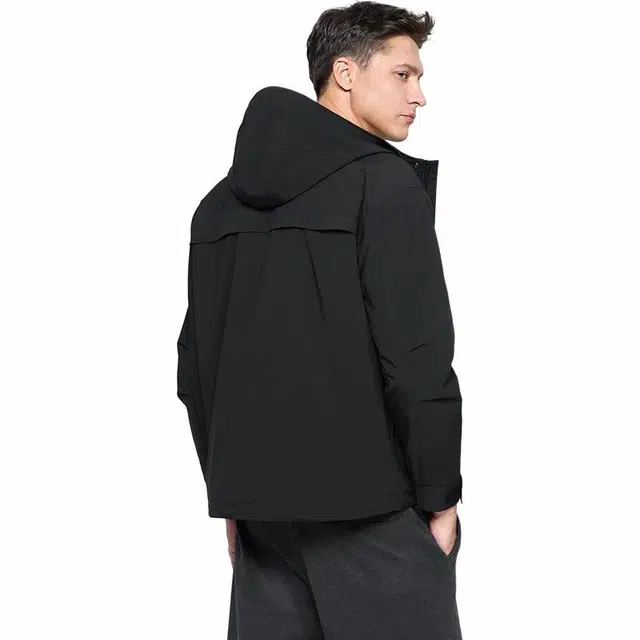 与狼共舞 户外休闲加绒保暖防风多口袋连帽夹克外套 男款 黑色