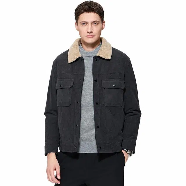 与狼共舞 休闲百搭加绒保暖翻领长袖夹克外套 男款