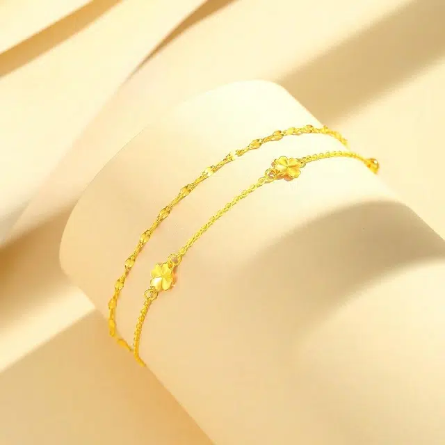 老凤祥 双层四叶草 精致轻奢高级感小众百搭设计温柔时尚 可爱甜美少女 极简百搭优雅高贵显气质 足金 按克计价 黄金手链 女款