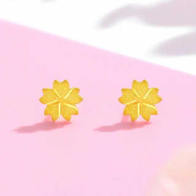 招金银楼 浪漫樱花 爱心造型 花开富贵 温柔优雅气质甜美可爱精致高级感轻奢设计小众 百搭简约耳饰品 足金 按克计价 黄金耳钉 女款