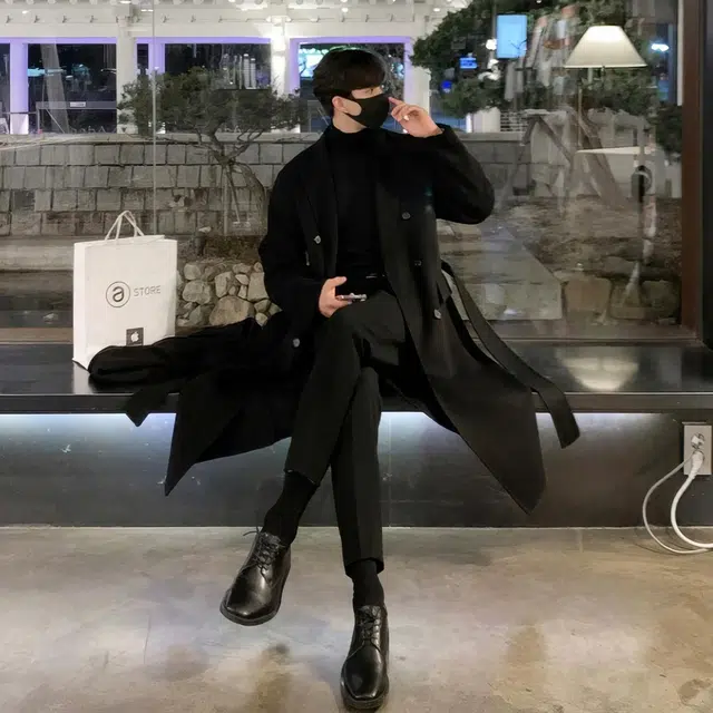 加绒加厚韩版中长款过膝百搭大衣 男女同款