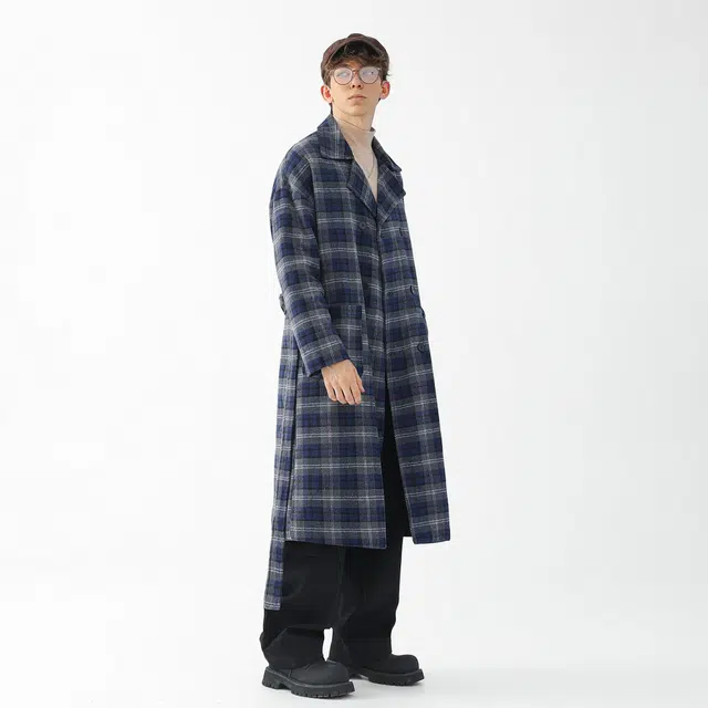 美式复古高级感加厚格纹双排扣宽松休闲百搭西装领痞帅呢子大衣 男女同款