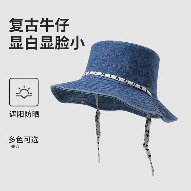 【拍照出片 素颜神器】 俞兆林 帽子字母绑带韩式百搭西部牛仔帽户外出行登山宽帽檐显脸小遮阳露营透气 可调节棉 渔夫帽 男女同款情侣款