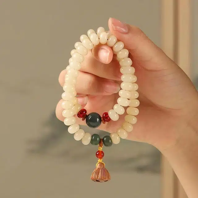 九华山 东方美学│好运蛇年双圈新中式奶油 白玉菩提 手串 男女同款情侣款