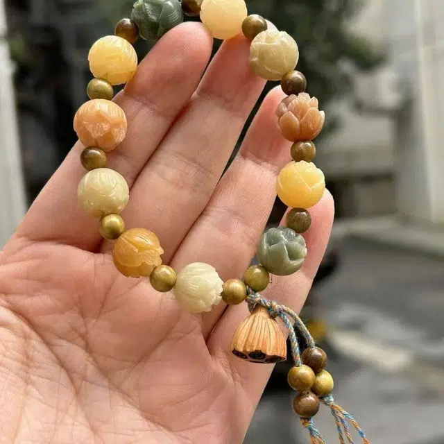 九华山 步步生莲有钱花国风文玩佛珠 白玉菩提 手串 男女同款情侣款