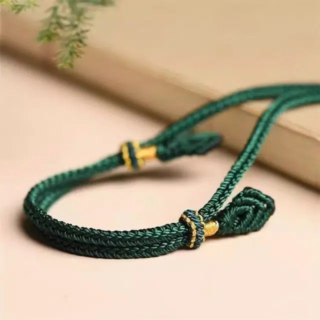 谧月珠宝 新中式国潮简约时尚轻奢精致柔软亲肤墨绿色八股手工编织绳桃花结高端绳长款可调节好运 编绳 项链 男女同款情侣款
