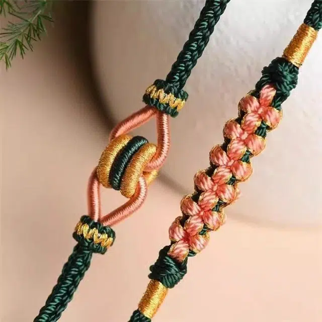 谧月珠宝 新中式国潮简约时尚轻奢精致柔软亲肤墨绿色八股手工编织绳桃花结高端绳长款可调节好运 编绳 项链 男女同款情侣款
