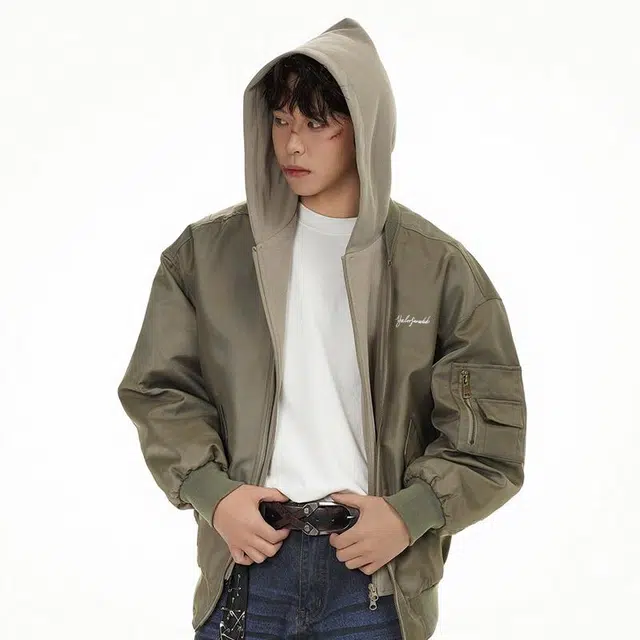 雅鹿 基础款复古高街假两件百搭连帽宽松休闲工装夹克外套 男女同款