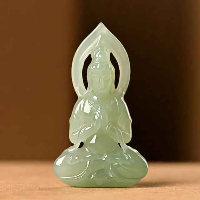 贝诗珠宝 坐莲观音吊坠中式观音菩萨玉挂件精致雕刻好运东方元素吉祥如意中国风 和田玉项链 青白玉 男女同款情侣款