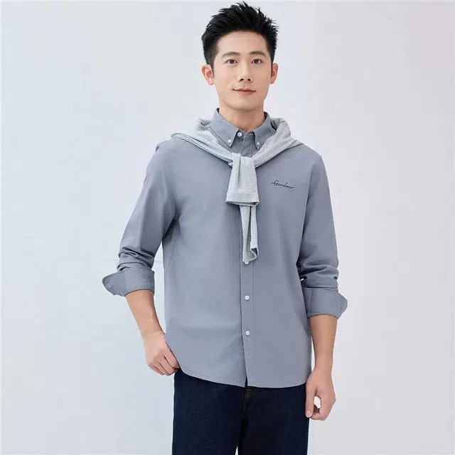 佐丹奴 黑科技凉感通勤商务品牌刺绣梭织长袖衬衫 男款
