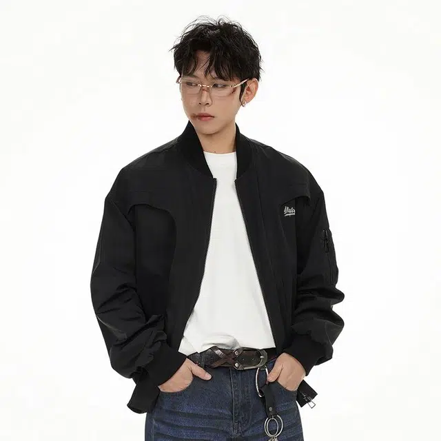 雅鹿 飞行员美式纯色潮流时尚舒适休闲宽松百搭夹克外套 男女同款 黑色