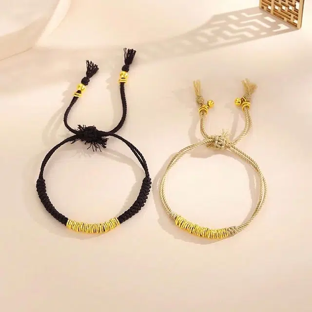 周大生 金盘缠足金盘缠恋人款编绳手绳小众新中式特色双色手绳百搭家人闺蜜爱人生日纪念日表白好礼 黄金 按克计价 手链 男女同款情侣款
