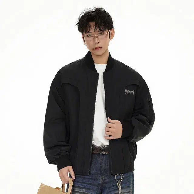雅鹿 飞行员美式纯色潮流时尚舒适休闲宽松百搭夹克外套 男女同款 黑色