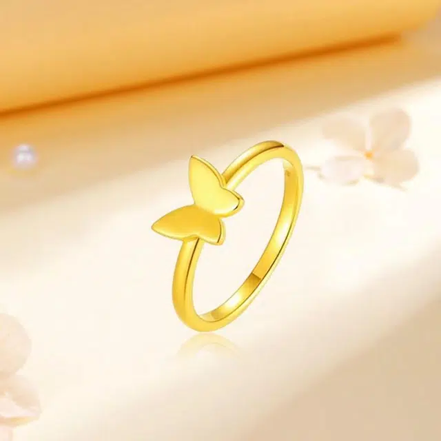 金嘉福 光面蝴蝶指环 时尚简约轻奢小众设计高级感日常通勤百搭优雅温柔精致 足金 一口价 黄金戒指 女款