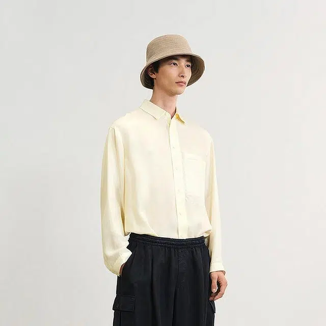 速写 纯色简约日常宽松长袖衬衫 男款