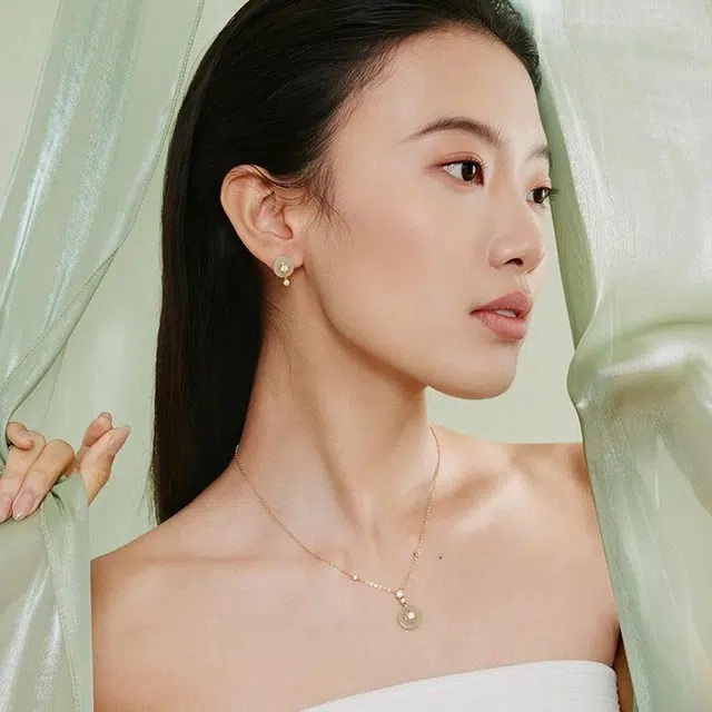 宫主 圆满平安扣 耳钉 青玉 女款