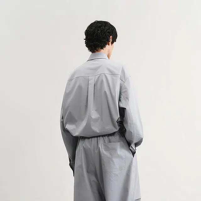 速写 纯色日常简约宽松轻商务长袖衬衫 男款