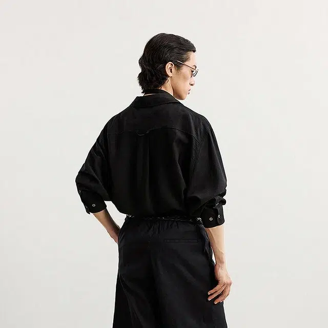 速写 纯色宽松日常简约休闲长袖衬衫 男款