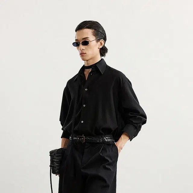 速写 纯色宽松日常简约休闲长袖衬衫 男款