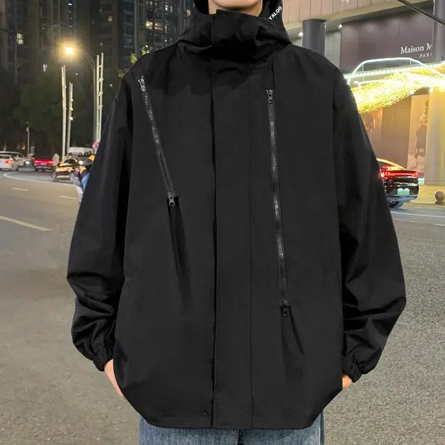 雅鹿  连帽纯色学院风长袖  都市生活/旅游/通勤 防水防风冲锋衣 男女同款 黑色