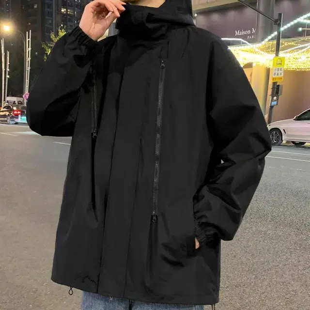 雅鹿  连帽纯色学院风长袖  都市生活/旅游/通勤 防水防风冲锋衣 男女同款 黑色