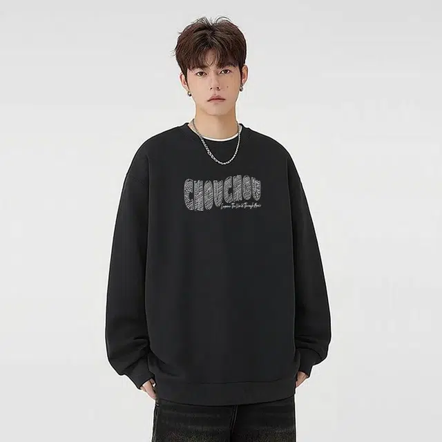 周同学 周杰伦美式高街潮牌设计品牌个性字母印花多巴胺色系无性别主义舒适纯色重磅棉质宽松休闲套头圆领卫衣 男女同款 黑色