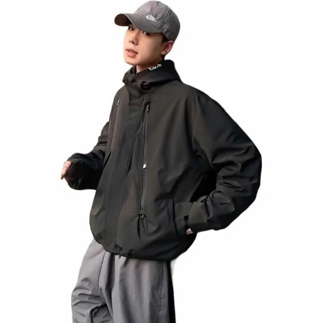 雅鹿  连帽纯色学院风长袖  都市生活/旅游/通勤 防水防风冲锋衣 男女同款 黑色