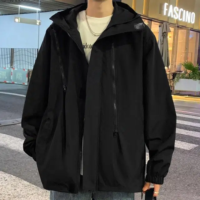 雅鹿  连帽纯色学院风长袖  都市生活/旅游/通勤 防水防风冲锋衣 男女同款 黑色