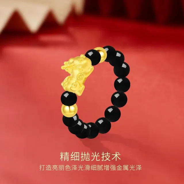 【999纯金】 金师傅 貔貅转运珠对戒 招财纳福吞金兽新中式国潮复古气质简约百搭小众高级#好运 玛瑙 玉石戒指 男女同款情侣款