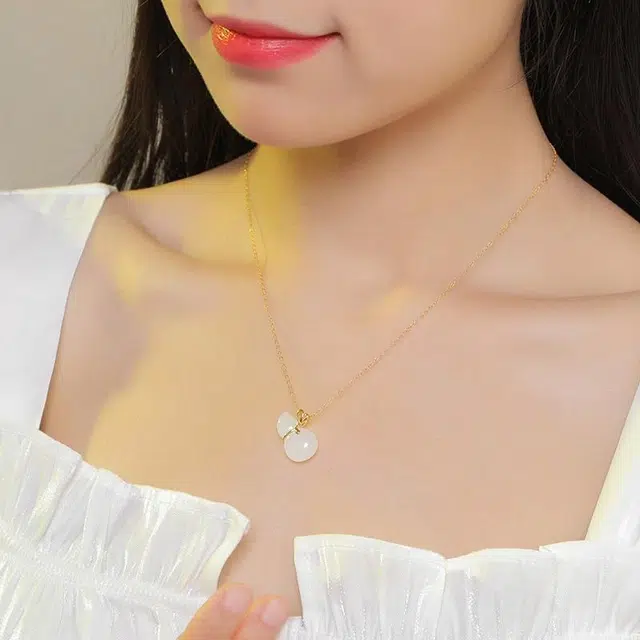 印象眸 新中式国潮简约 黄金镶羊脂白玉葫芦 足金 和田玉项链 女款 白玉