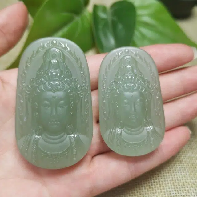 静汝玉 国风简约好运连连吉祥观音头 和田玉项链 青白玉 男女同款情侣款