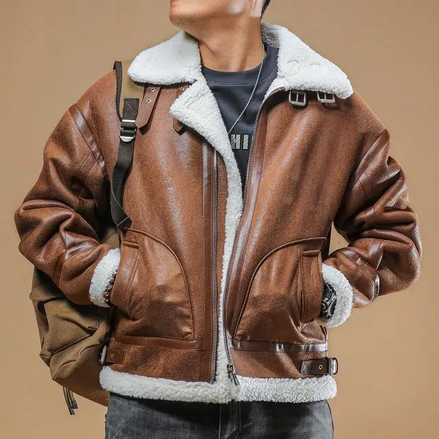 季言 超厚羊羔绒皮毛一体加绒保暖翻领棉服 男款