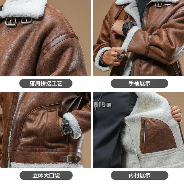 季言 超厚羊羔绒皮毛一体加绒保暖翻领棉服 男款