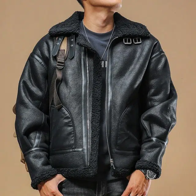 季言 超厚羊羔绒皮毛一体加绒保暖翻领棉服 男款