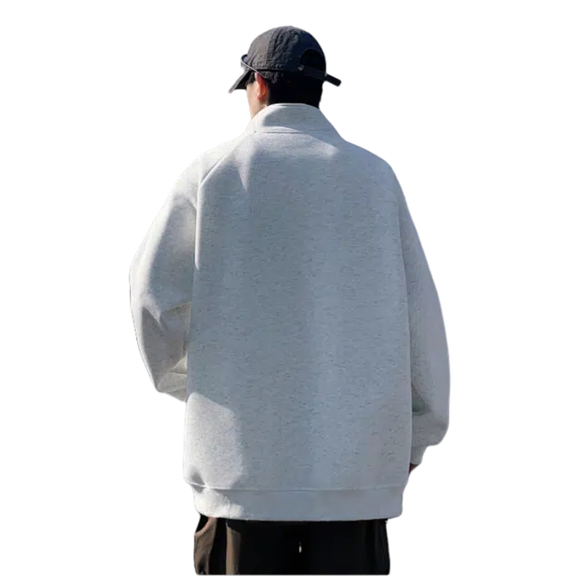 北极绒 立领美式休闲宽松夹克外套 男款 白灰色