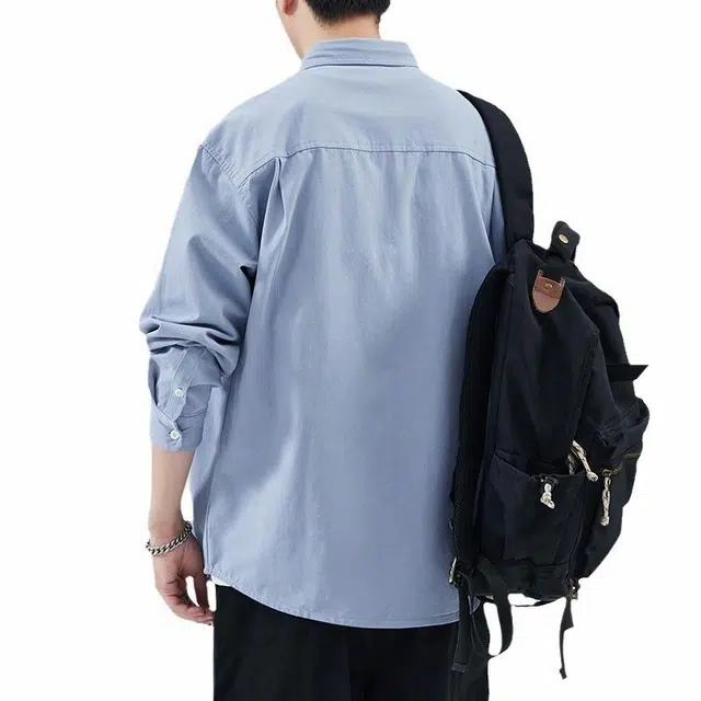 北极绒 日系简约休闲舒适时尚潮流宽松纯色长袖衬衫 男款