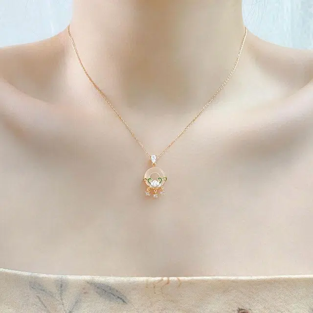 【S925银】 金师傅 莲花平安扣吊坠 好运莲莲新中式国潮精致气质优雅百搭 小众轻奢设计高级感#好运 玉髓 玉石项链 女款
