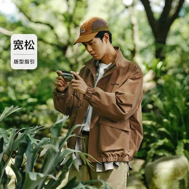 森马 三防格子肌理感大口袋工装上衣质感绣花夹克外套 男款