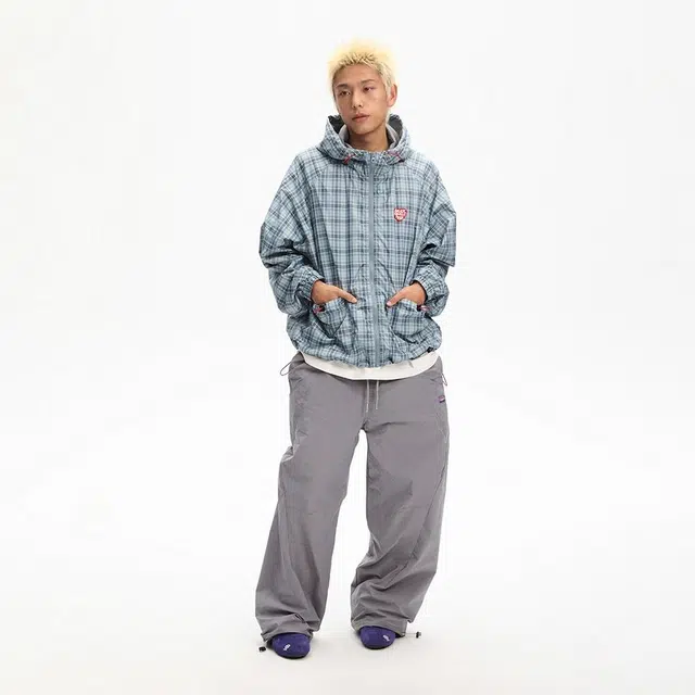 江南先生 美式复古毛毡绣标肌理格纹夹克 男女同款