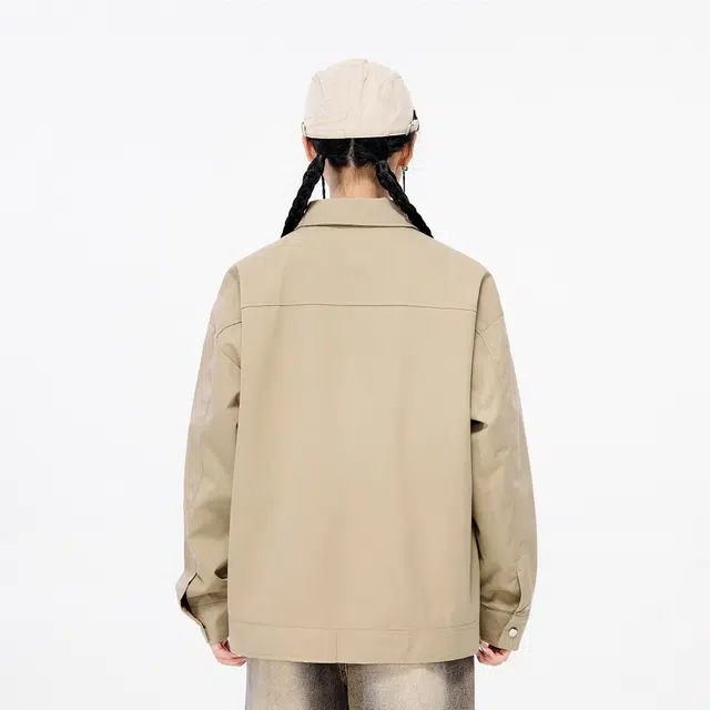 雅鹿 宽松纯色休闲工装飞行员舒适长袖夹克外套 男女同款 卡其色