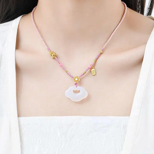 恋朵 时尚新中式 祥云如意平安锁 诸事顺利 平安喜乐 小众优雅 #好运 玉髓 项链 女款
