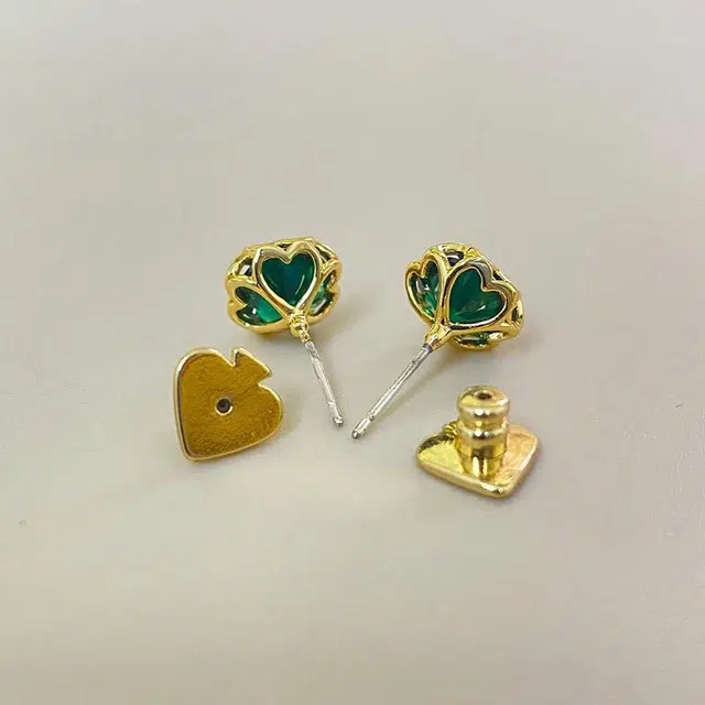 沂茹 时尚简约优雅气质森系精致小巧绿色闪钻小众设计感轻奢日常通勤百搭小号 铜 耳钉 女款