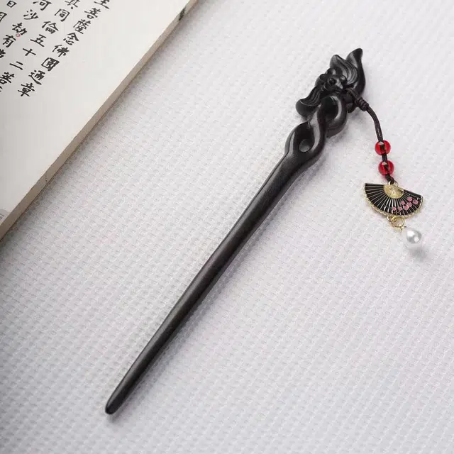 弹指木匠 简约现代古风汉服配饰发钗步摇创意盘头防身发饰品 黑檀木 发簪 女款